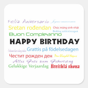 Sticker Carré Joyeux anniversaire dans de nombreuses langues