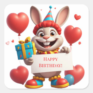 Sticker Carré Joyeux Anniversaire de Bunny avec Ballons 🎁
