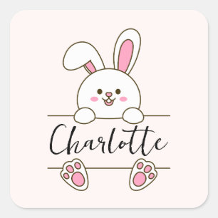 Sticker Carré Joyeux Anniversaire de la fille lapin rose mignonn