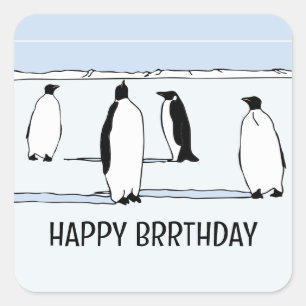 Sticker Carré Joyeux anniversaire de l'hiver manchot BRR Cool