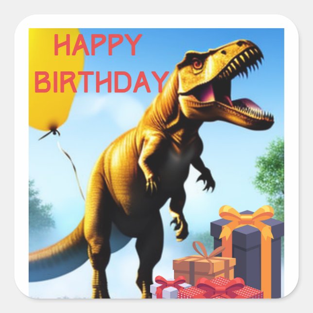 Sticker Carré Joyeux anniversaire de T-Rex (Devant)