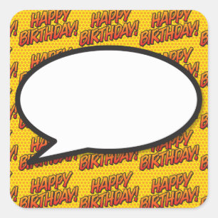 Sticker Carré Joyeux Anniversaire Discours Bubble amusant Comic 