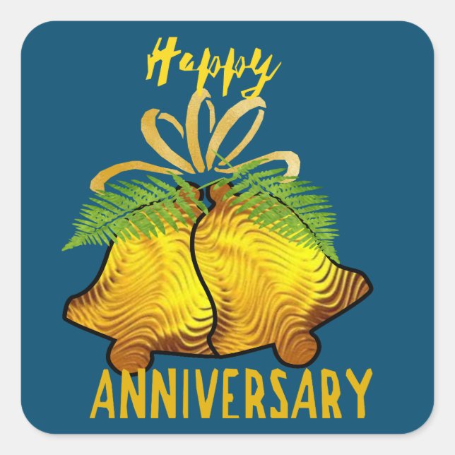 Sticker Carré Joyeux Anniversaire Doré : (Devant)
