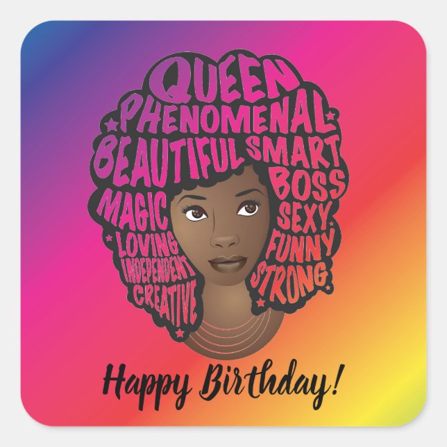 Sticker Carré Joyeux anniversaire, Encourageant les femmes, Arc- (Devant)