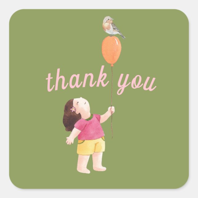 Sticker Carré Joyeux anniversaire enfant fille's Garden Merci (Devant)
