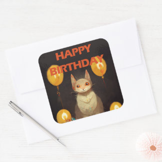 Sticker Carré Joyeux anniversaire ! - fête du chat
