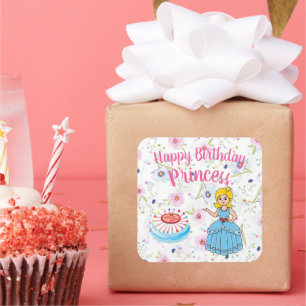 Sticker Carré Joyeux Anniversaire Fête Princesse 
