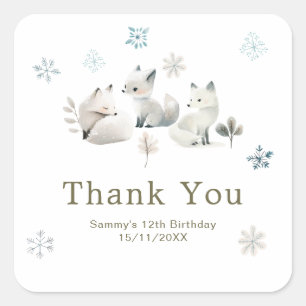 Sticker Carré Joyeux Anniversaire Fête Thème Loup Arctique Hiver