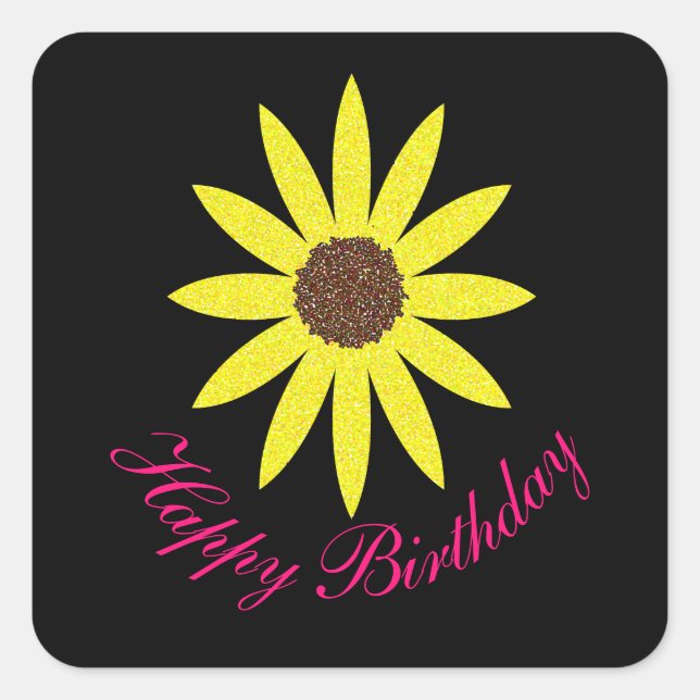 Sticker Carré Joyeux anniversaire Floral Tournesol rose Jaune No (Devant)