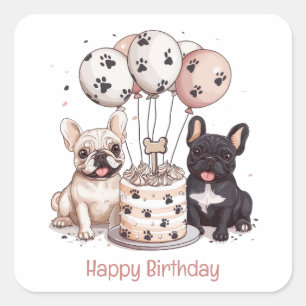 Sticker Carré Joyeux anniversaire français Bulldogs Casquettes d