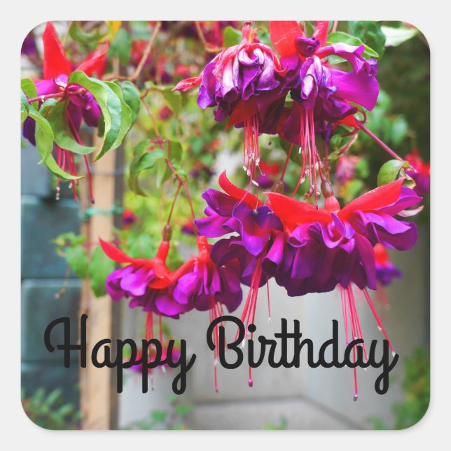 Sticker Carré Joyeux Anniversaire Fuchsia rouge et violet #1 Sti (Devant)