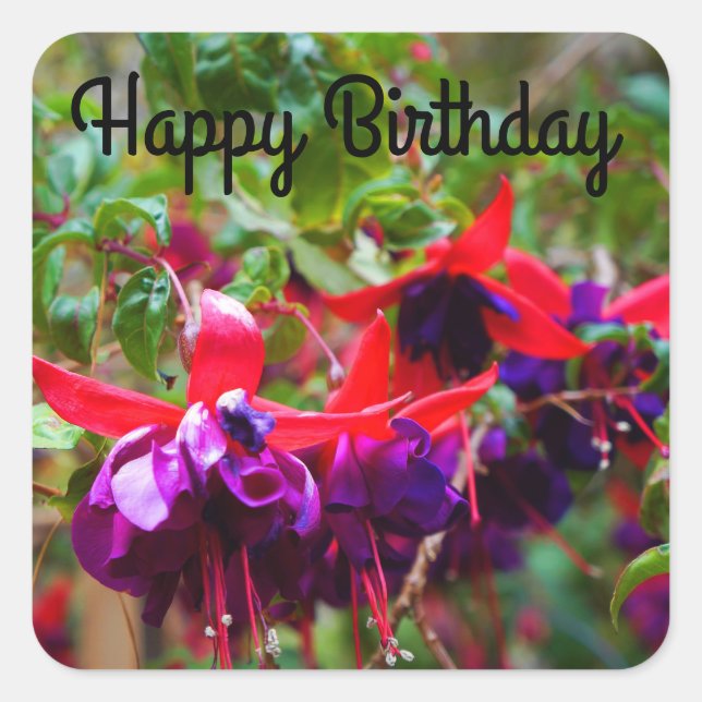 Sticker Carré Joyeux Anniversaire Fuchsia rouge et violet #2 Sti (Devant)