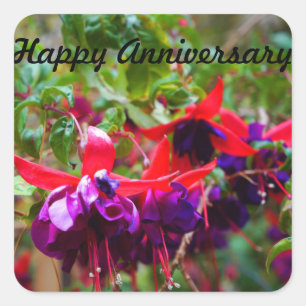 Sticker Carré Joyeux Anniversaire Fuchsia rouge & violet #2 Stic