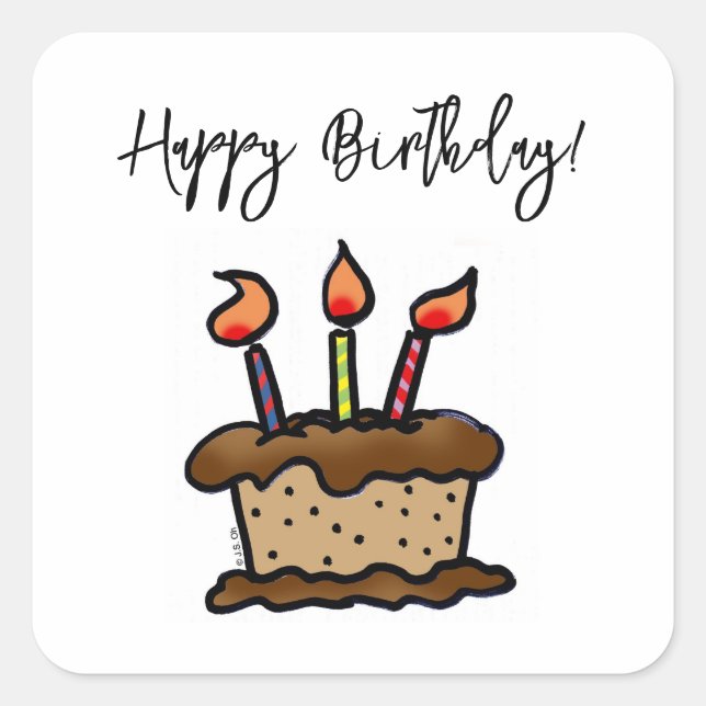Sticker Carré Joyeux anniversaire ! (gâteau au chocolat) (Devant)