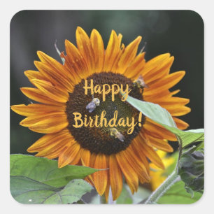 Sticker Carré Joyeux Anniversaire Golden Tournesol