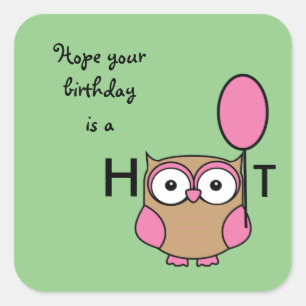 Sticker Carré Joyeux anniversaire Hoot Owl Pink et Tan