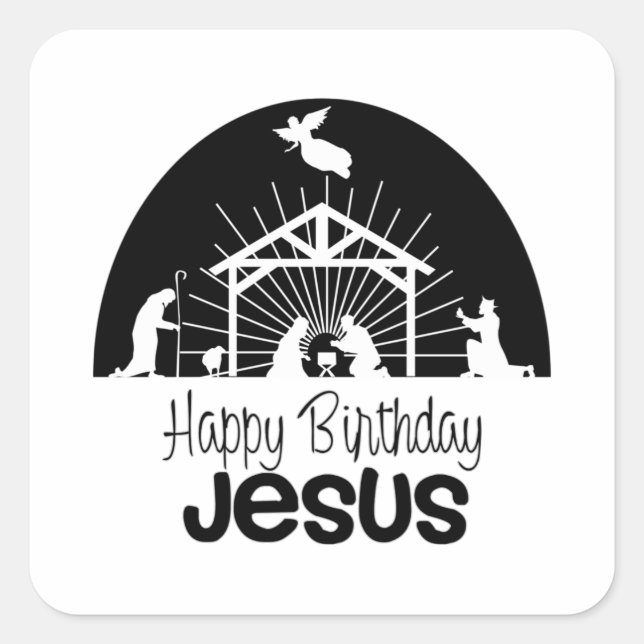 Sticker Carré Joyeux anniversaire Jésus (Devant)