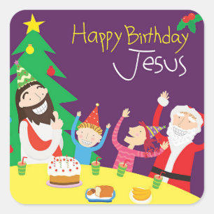 Sticker Carré Joyeux anniversaire Jésus Noël