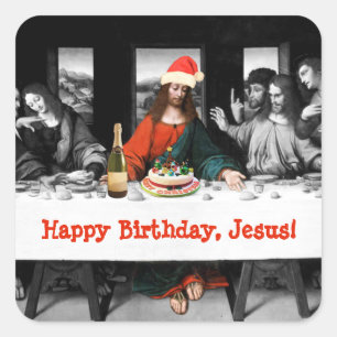 Sticker Carré Joyeux anniversaire, Jésus ! Noël drôle