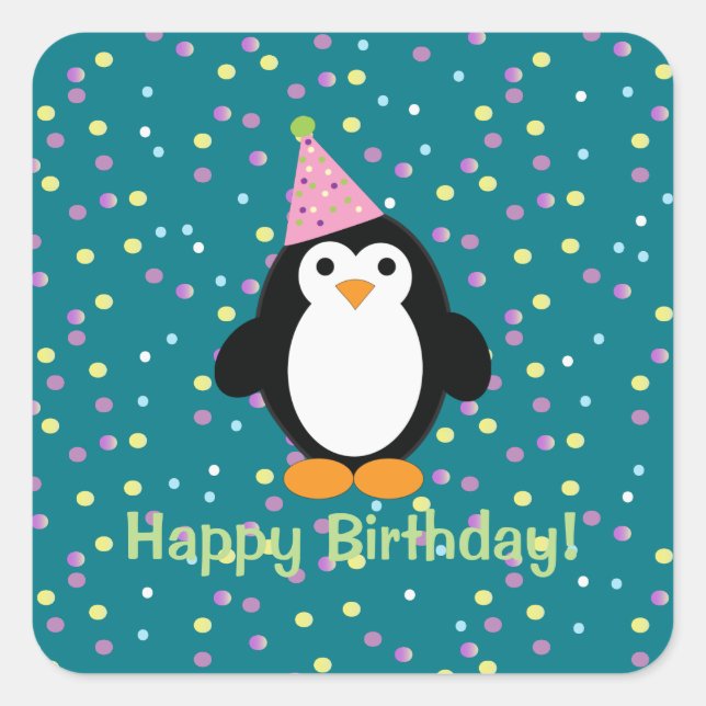 Sticker Carré Joyeux Anniversaire mignon Dessin de fête du dessi (Devant)
