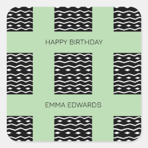 Sticker Carré Joyeux anniversaire, mignon Motif ethnique