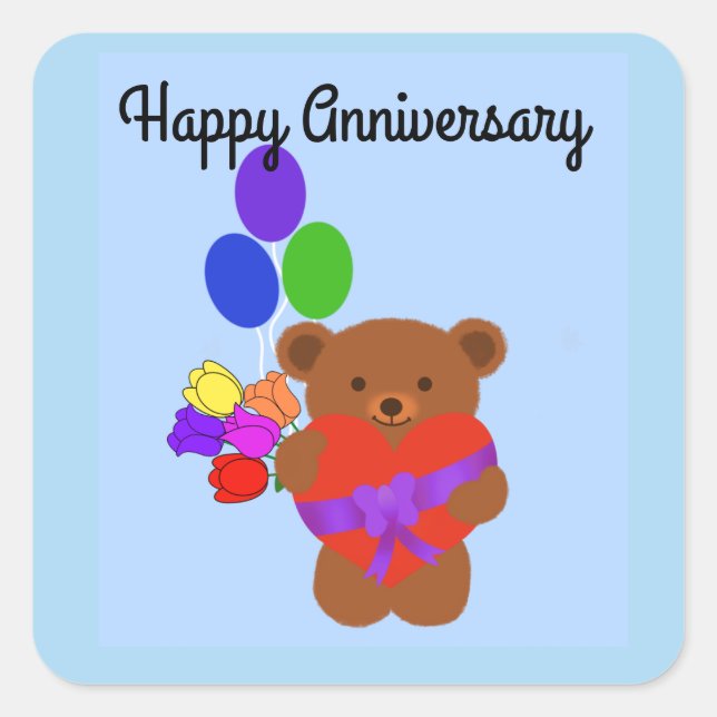 Sticker Carré Joyeux Anniversaire Mignonne Ours En Feux #4 Stick (Devant)
