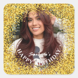 Sticker Carré Joyeux Anniversaire Moderne Simple Photo Personnal