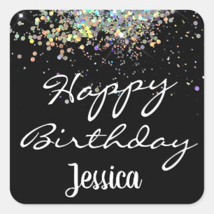 Sticker Carré Joyeux anniversaire Nom personnalisé Parties scin