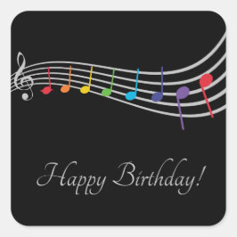 Sticker Carré Joyeux Anniversaire Notes musicales Black&Silver É