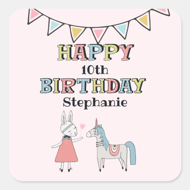 Sticker Carré Joyeux Anniversaire Personnalisé Nom de l'année (Devant)