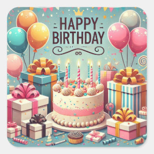 Sticker Carré Joyeux anniversaire pour les enfants - Ballons col