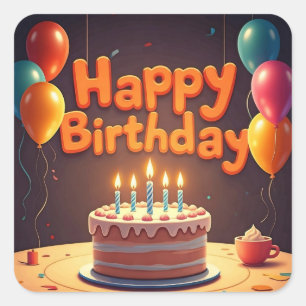 Sticker Carré Joyeux anniversaire pour les enfants - Ballons col