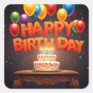 Sticker Carré Joyeux anniversaire pour les enfants - Ballons col
