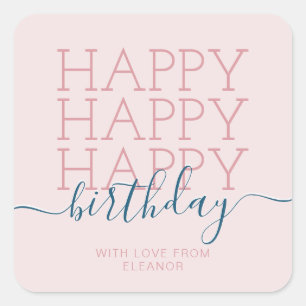 Sticker Carré Joyeux anniversaire rose vif moderne