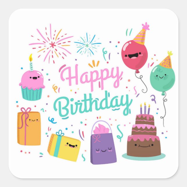 Sticker Carré Joyeux anniversaire souriant (Devant)