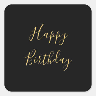 Sticker Carré Joyeux Anniversaire Texte personnalisé jaune doré 