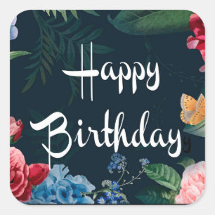 Sticker Carré Joyeux anniversaire, toujours florissant,
