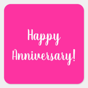 Sticker Carré Joyeux Anniversaire Typographie Rose Chaud Blanc
