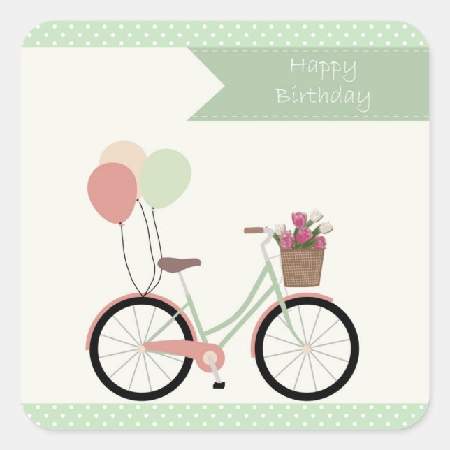 Sticker Carré Joyeux anniversaire vélo (Devant)