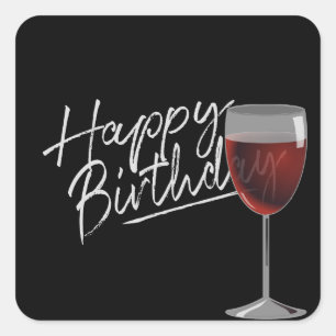 Sticker Carré Joyeux Anniversaire Vin Rouge Sur Noir