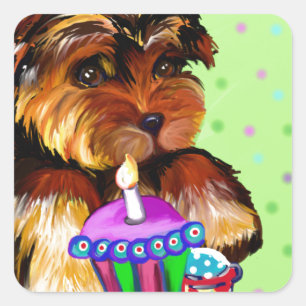 Sticker Carré Joyeux anniversaire YORKIE POO