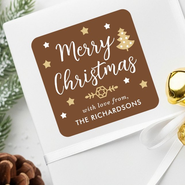Sticker Carré Joyeux arbre de Noël Personnalisé Nom de famille B (Créateur téléchargé)