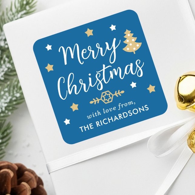 Sticker Carré Joyeux arbre de Noël Personnalisé Nom de famille B (Créateur téléchargé)