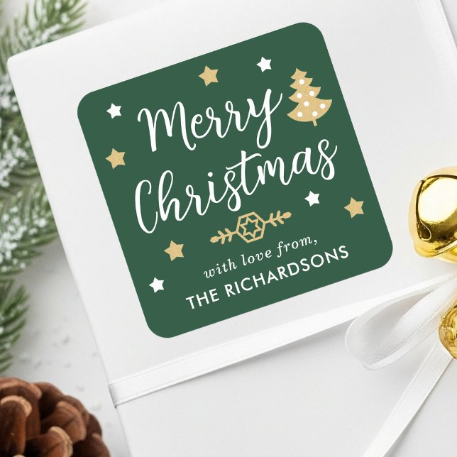Sticker Carré Joyeux arbre de Noël Personnalisé Nom de famille V (Créateur téléchargé)