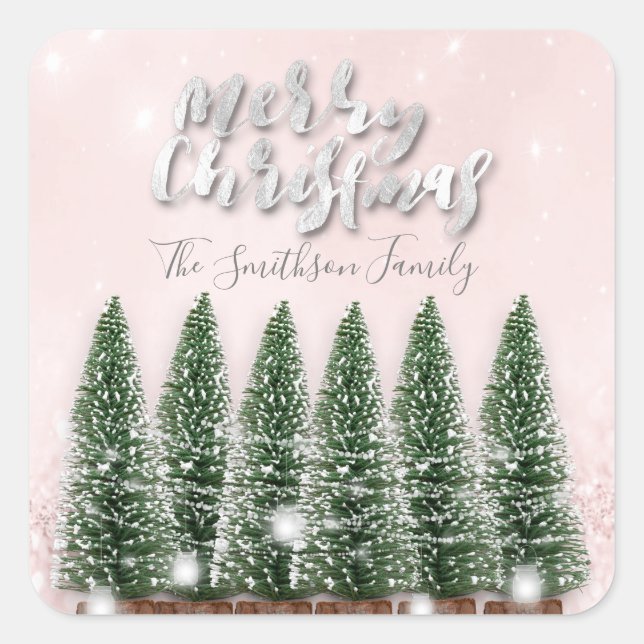Sticker Carré Joyeux Arbres de Noël Lumières Parties scintillant (Devant)