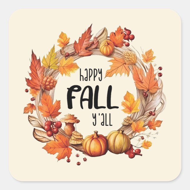 Sticker Carré Joyeux automne Y'all (Devant)