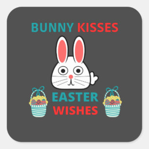 Sticker Carré Joyeux Baisers Et Souhaits De Lapin De Pâques T-sh