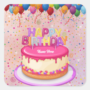 Sticker Carré Joyeux Balcon et Confetti au gâteau d'anniversaire
