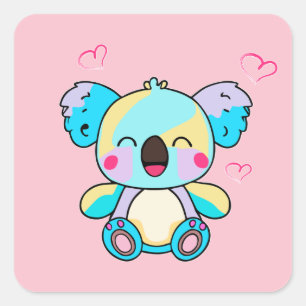 Sticker Carré Joyeux bébé koala souriant ours avec coeur d'amour