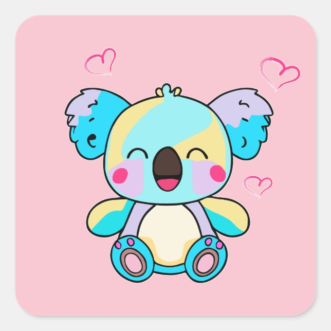 Sticker Carré Joyeux bébé koala souriant ours avec coeur d'amour (Devant)